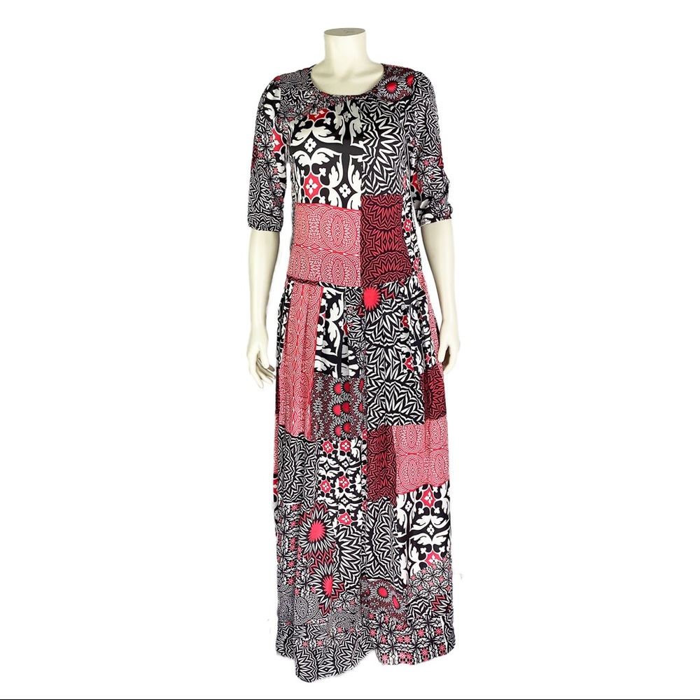Traffic People 3/4 Sleeve Long Dress, Black, Size XS